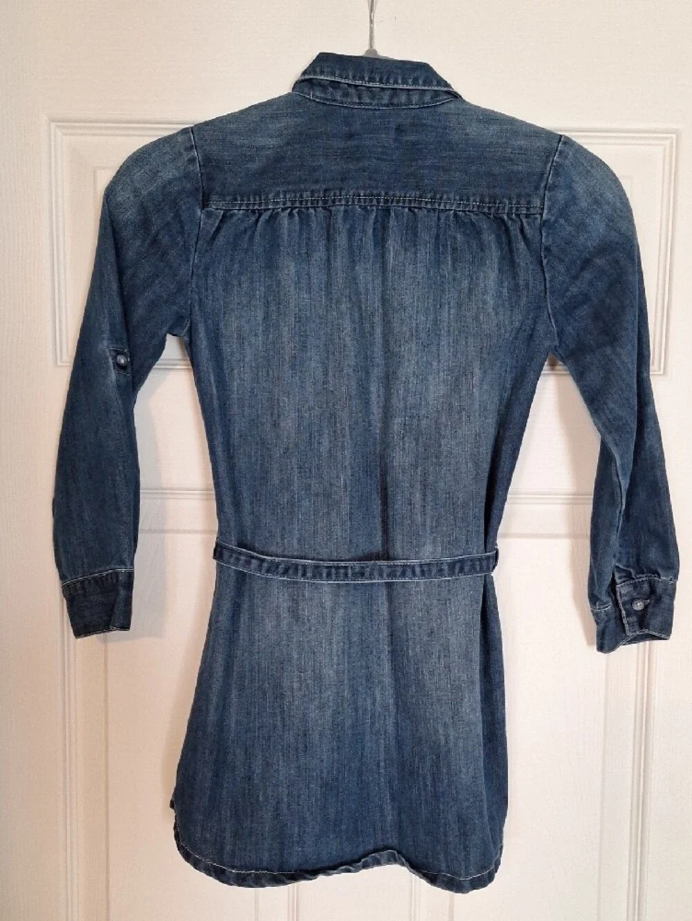 Old Navy Blue Long-Sleeve Denim Shirt Dress with Tie Waist